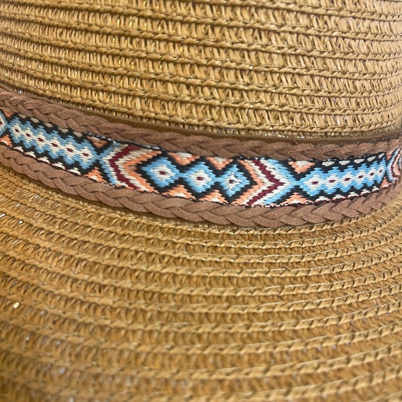 Hat straw southwestern Tan braided hatband NWT Sun hat beach - Picture 3 of 7